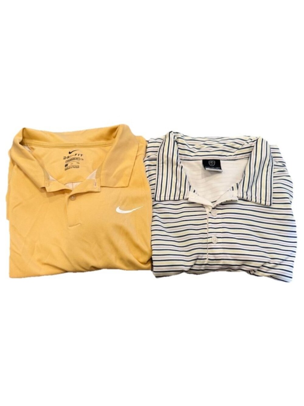 2 Men’s Size XXL Nike Golf Shirts Polo Dri-Fit Yellow & Striped Shirt *T7
